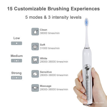 Escova de dentes elétrica recarregável para viagem Escova de dentes elétrica ultrassônica externa 5 modos Suporte de carregamento portátil